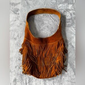 Fringed Brown Suede Shoulder Bag